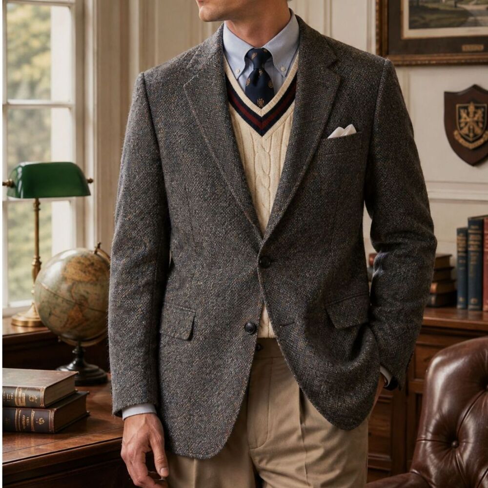 Vintage Kuppenheimer Wool Donegal Tweed Blazer Men 48 Heritage Academia